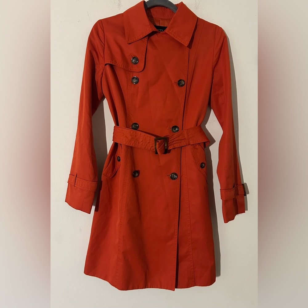 Vicky Couture Belted Orange Trench Coat